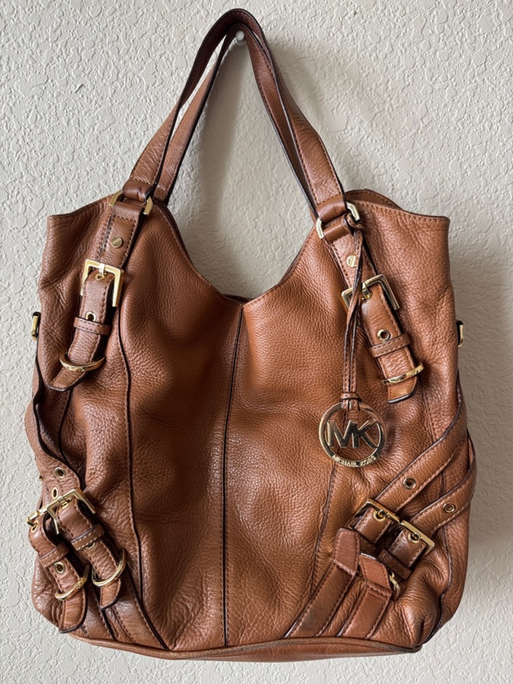 Michael Kors Brown Pebbled Leather Shoulder Bag Large Tote Purse MK